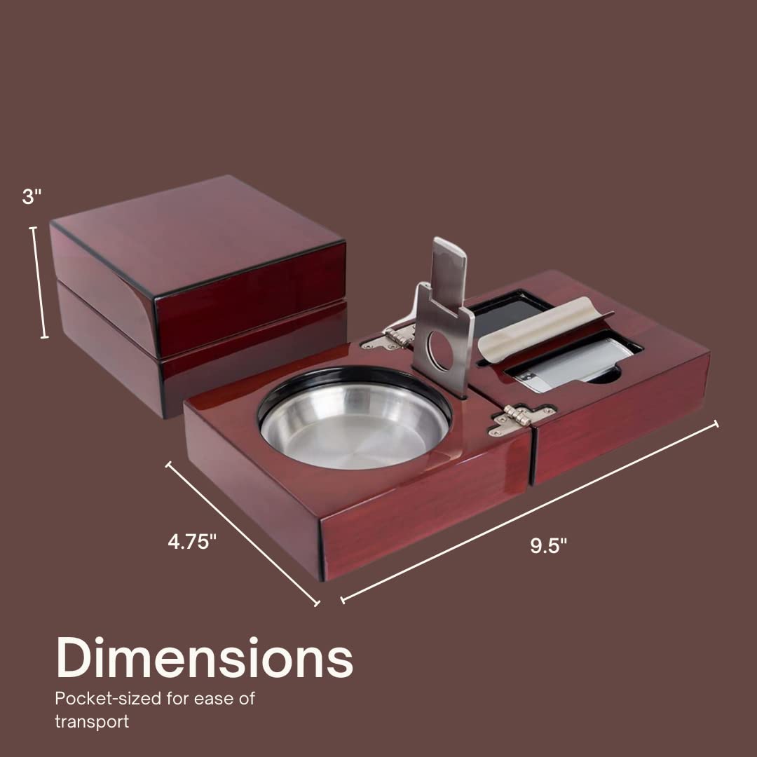 Folding Wood Cigar Ashtray Set w/ Triple Jet Flame Butane Cigarette Torch Lighter and Cutter