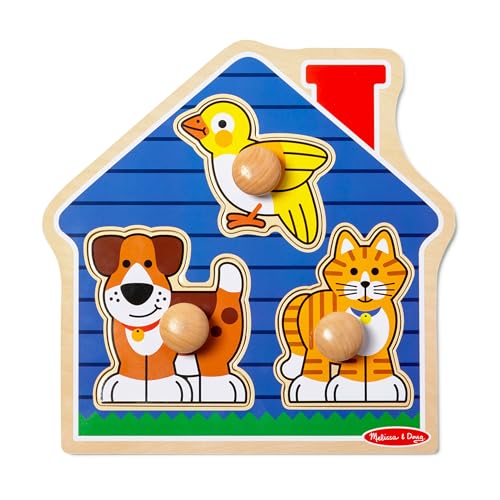 Pets Jumbo Peg Wooden Puzzle; Animal Puzzles, Peg Puzzles for Toddlers Ages 1+