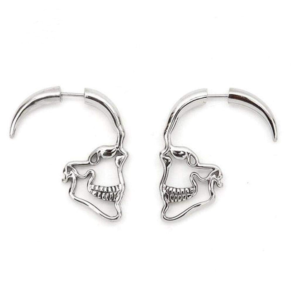 4 Pairs Halloween Skull Skeleton Earrings Hollow Skull Face Hoop Stud Earrings Punk Style Gothic Scary Silver Drop Dangle Earrings for Men Women Jewelry Accessory