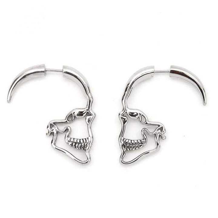 4 Pairs Halloween Skull Skeleton Earrings Hollow Skull Face Hoop Stud Earrings Punk Style Gothic Scary Silver Drop Dangle Earrings for Men Women Jewelry Accessory