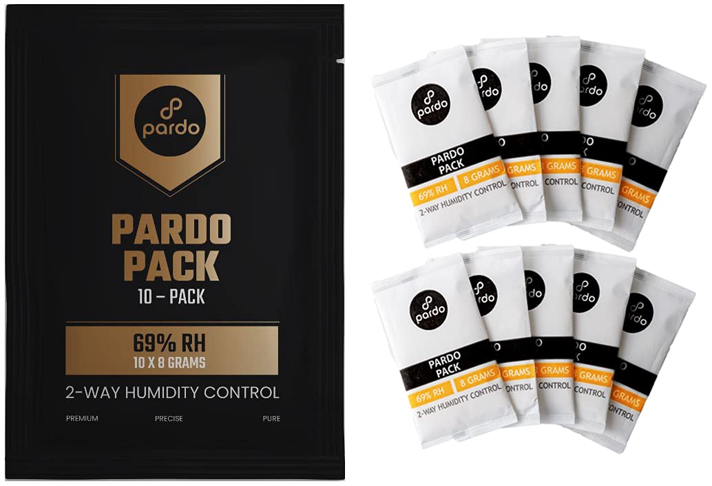 Pardo Humidity Packs 10 Pcs x 8 Grams - Humidor Packets 69% RH 2-Way for Humidity Control, Moisture Packs to Keep Cigars Fresh for Long; 2 Way Humidity Control Packs in Resealable Bag