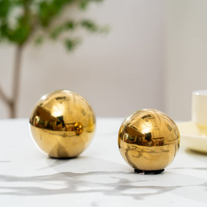 Decorative Orbs Abstract Art Ball (Set of 3) Ceramic Statue Sculpture Decoration Ornaments for Living Room Dining Room Office Cabinet Bar Shelves Table Center Pieces (Golden Ball WG123)