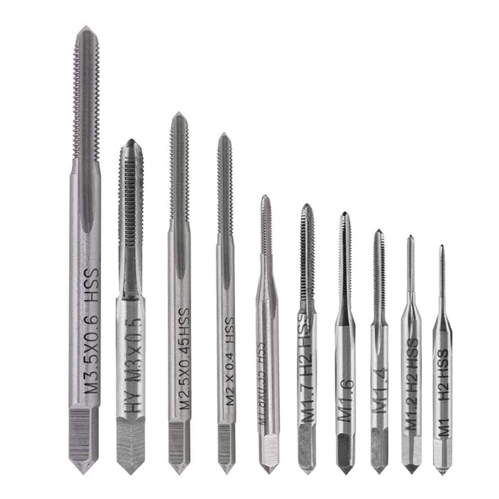 Eyech 10pc Micro Taps Bits Metric Tap Set Mini Machine Screw Drill Tap Set Micro Machine Tap Set Straight Flute M1 to M3.5 Thread Screw Tap Tool for Clocks and Watches Tapping