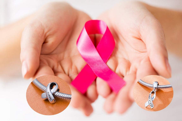 Hope Ribbon Charms Compatible with Pandora Women Bracelet, Antique 925 Sterling Silver Breast Cancer Awareness Beads, Love Gifts for Mothers Day/Christmas/Valentines Day