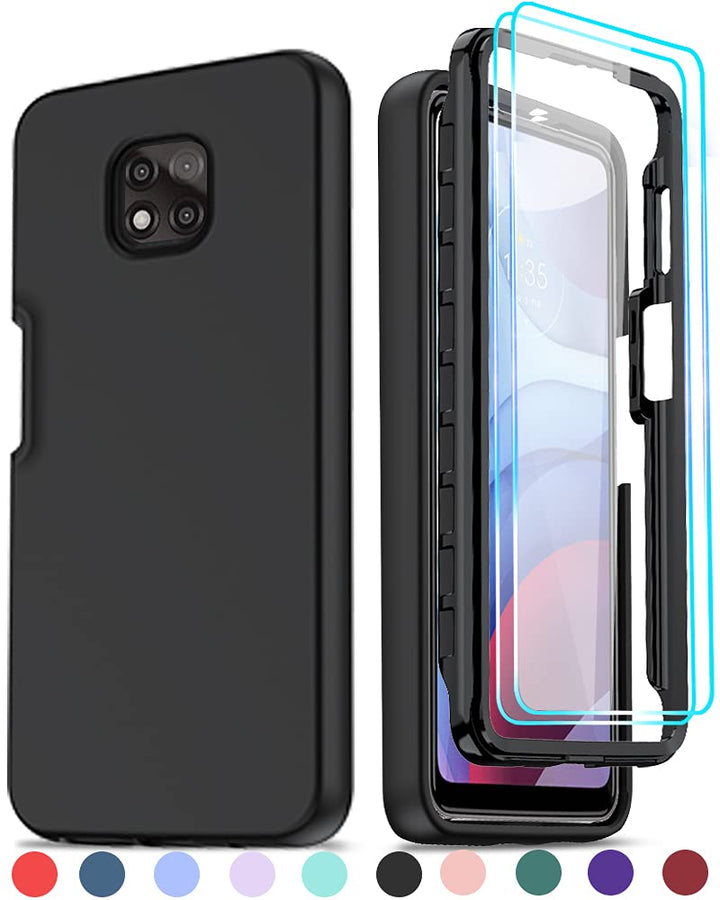 for Moto G Power 2021 Case, Motorola G Power Case with [2 x Tempered Glass Screen Protector] for Women Men, Full-Body Shockproof Soft Silicone Protective Phone Case for Moto G Power, Black