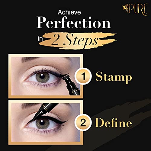 Wing Eyeliner Stamp Pens 2x Liquid Cat Eye Winged Eyeliner Stamp &amp; Fine Tipped Pen Eyeliner Stencil Smudge Proof Black Eye Liner Tiktok Trend Items Sweatproof -Black 10mm