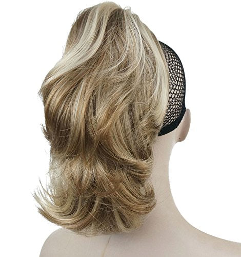12 Dual Use Straight Curly Styled Clip In Claw Ponytail Hair Extension Synthetic Hairpiece 125g with a jaw/claw clip (H16-613 Blonde with Highlights)