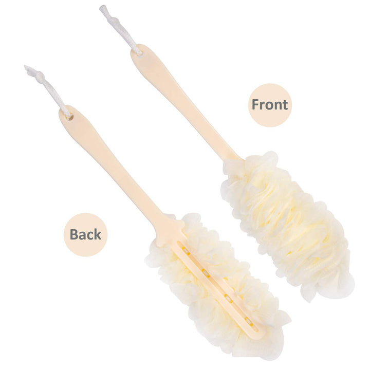 Body Bath Brush, Long Handle Nylon Mesh Shower Brush Back Scrubber for Men and Women (White)