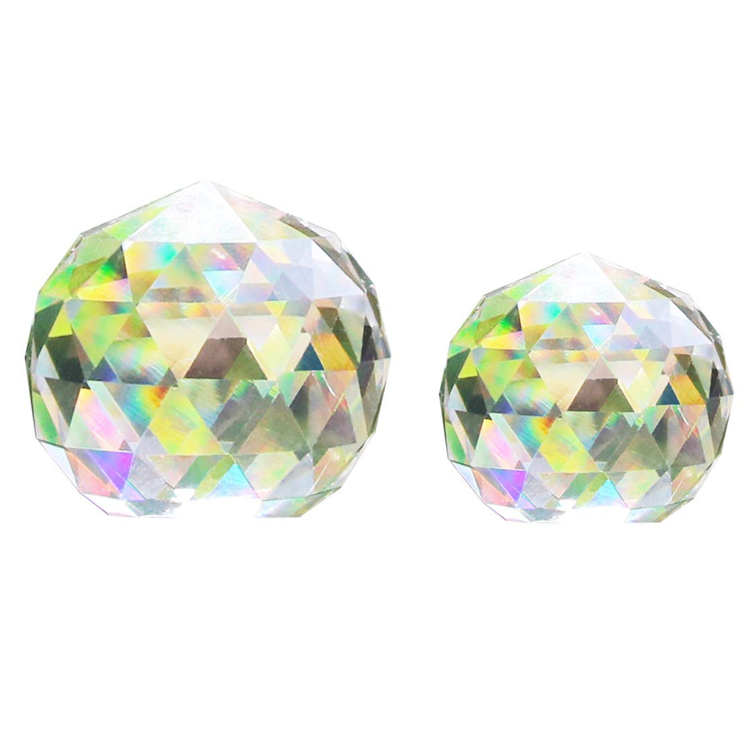 2 Pack Clear Crystal Ball Prism Window Rainbow Maker Window Prisms Suncatcher for Feng Shui, (80mm+60mm)
