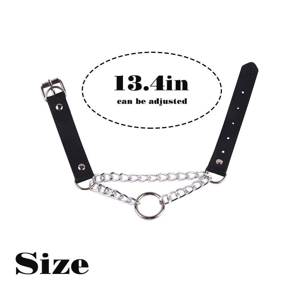 Goth Leather Choker Necklace Black Punk Ring Circle Laryered Chain Necklaces for Women and Girls