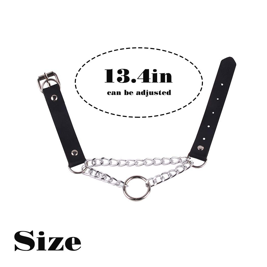 Goth Leather Choker Necklace Black Punk Ring Circle Laryered Chain Necklaces for Women and Girls