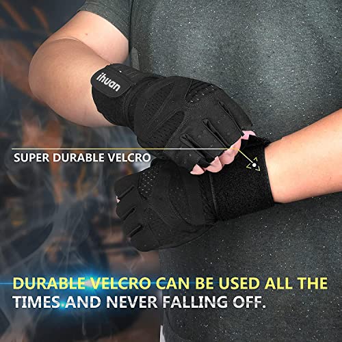 Ventilated Weight Lifting Gym Workout Gloves with Wrist Wrap Support for Men &amp; Women, Full Palm Protection, for Weightlifting, Training, Fitness, Hanging, Pull ups