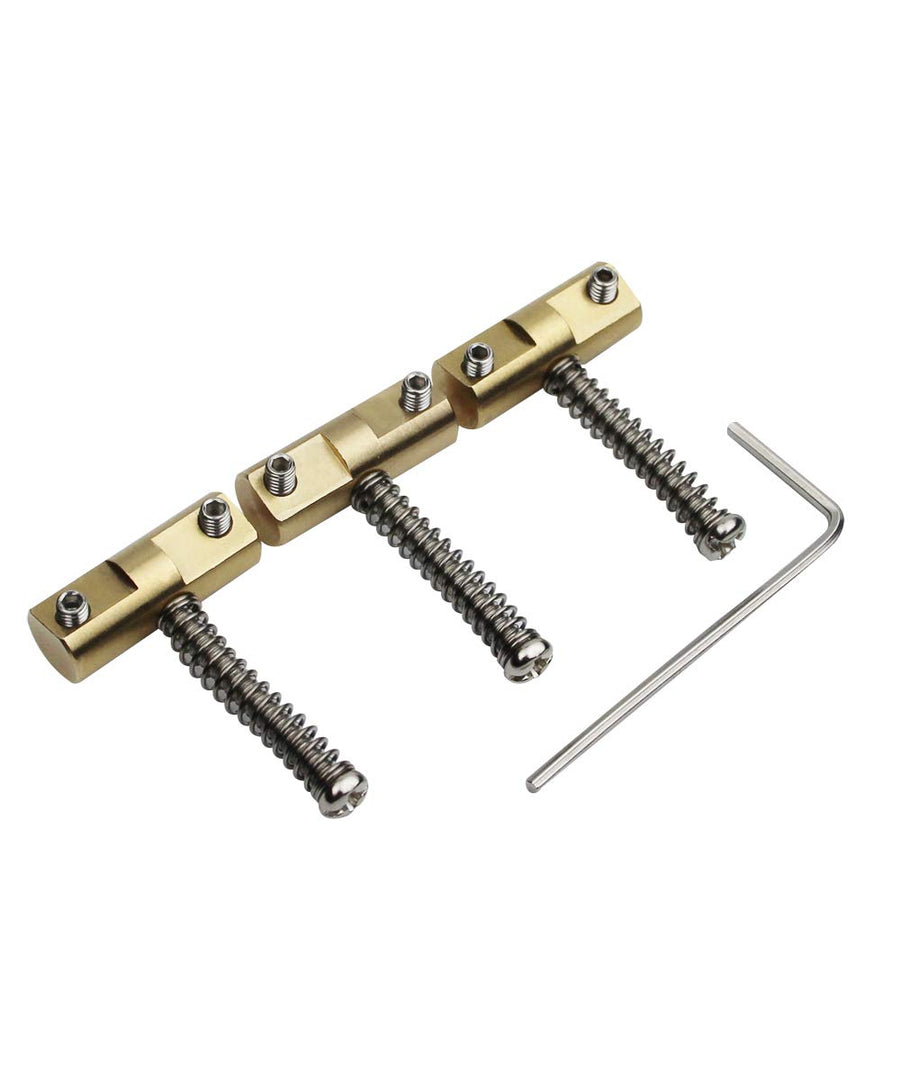 Compensated Brass Saddles Set (3) - 10.8mm Barrel-Style Bridge Saddle with Wrench for Fender Telecaster Tele Vintage Electric Guitar Replacement Part
