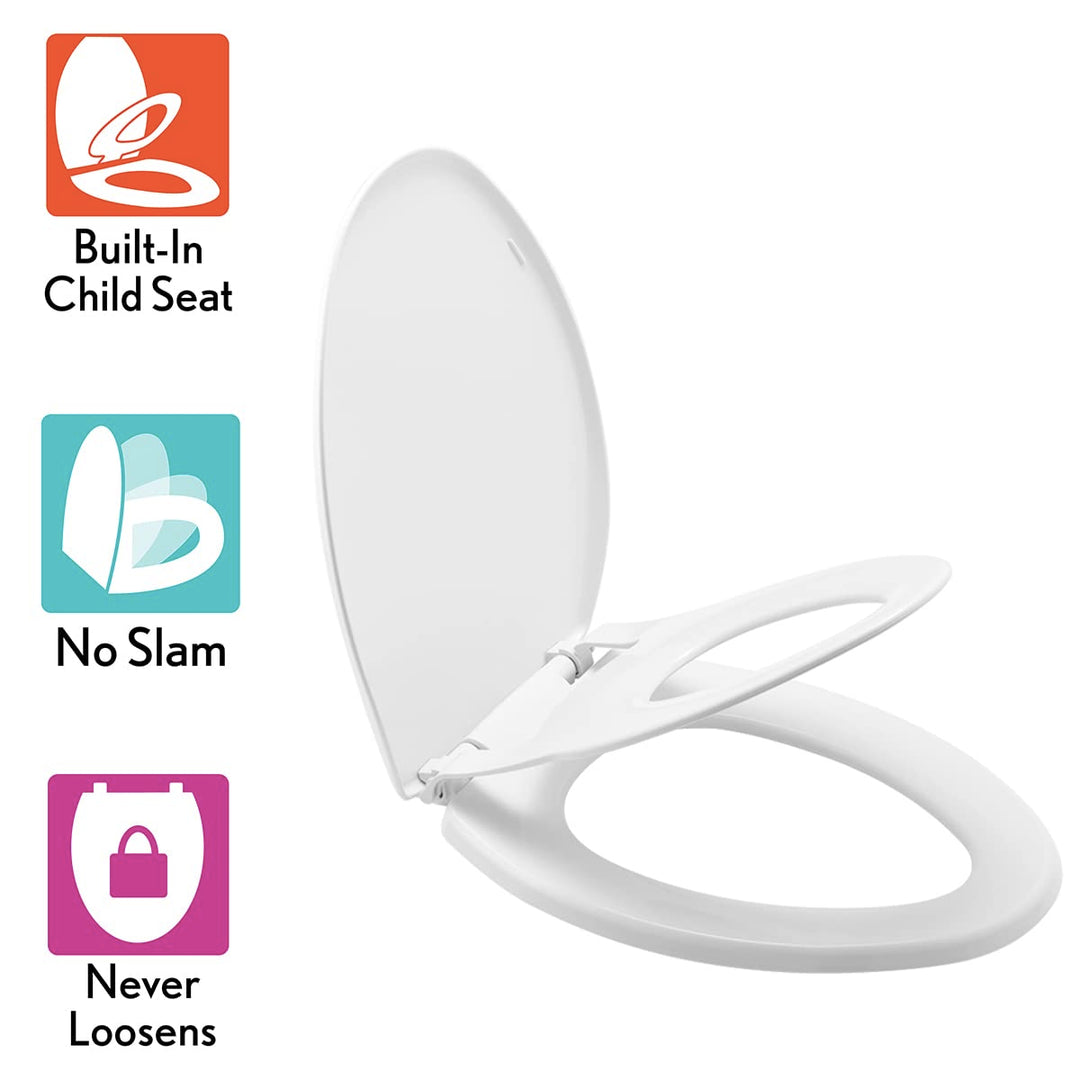 Little2Big Toilet Seat with Built-In Potty Training Seat, Slow Close, Easy to Install, Elongated, White