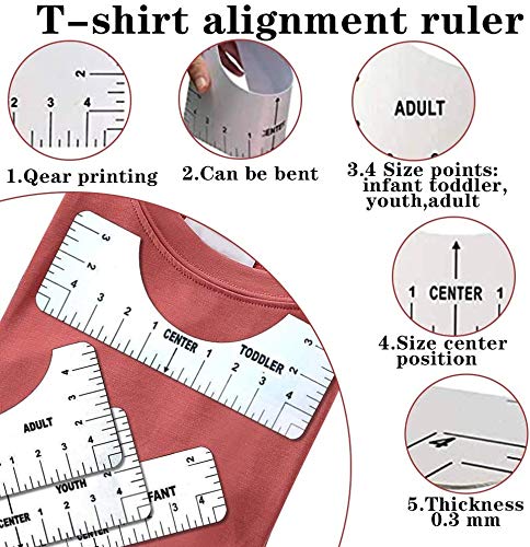 8 Pack T Shirt Alignment Ruler with 1 Piece Measuring Ruler, Craft Ruler with Guide Tool for Making Fashion Center Design, Adult Youth Toddler Infant