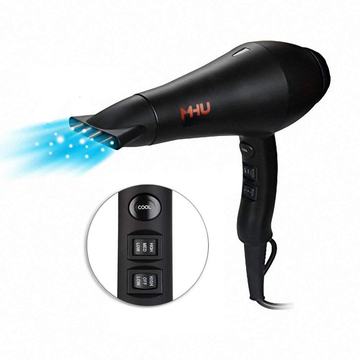 Blow Dryer 1875W Professional Infrared Ionic Hair Dryer 2 Speed and 3 Heat Settings Fast Drying Plus One Concentrator And One Diffuser (Black)