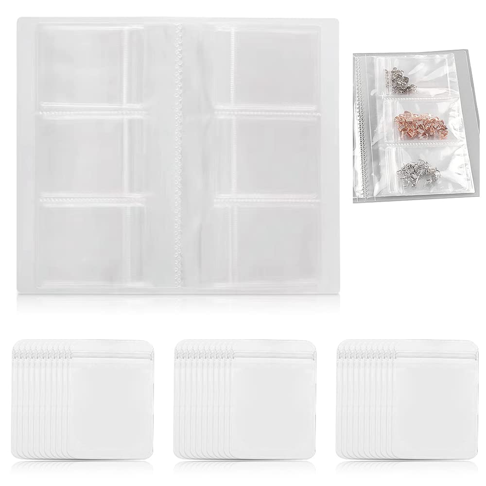 Jewelry Storage Book with 100 Pcs Zipper Lock Bag, Anti Oxidation Transparent Jewelry Organizer Book Album, Portable Jewelry Display Book, Holder Book for Earring, Necklace, Rings