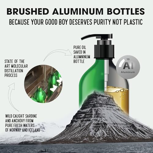 Sardine Anchovy Oil | 1296mg Omega | Unscented Pharmaceutical Grade | For Dogs &amp; Cats | BPA-Free Brushed Aluminum Epoxy Coated Bottle with Pump 33 OZ
