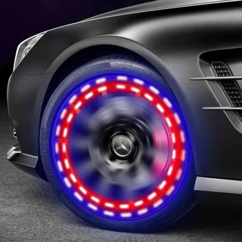 Car Tire Wheel Lights, 4Pcs Air Valve, Solar Valve Cap with Motion Sensors Colorful Flashing LED Light Gas Nozzle for Bicycle Motorcycles