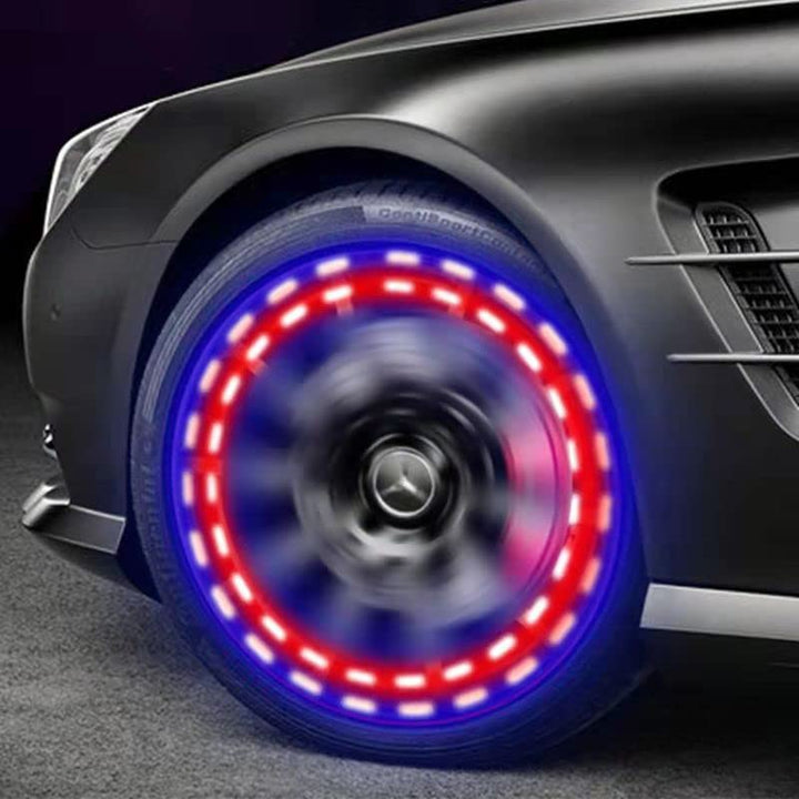 Car Tire Wheel Lights, 4Pcs Air Valve, Solar Valve Cap with Motion Sensors Colorful Flashing LED Light Gas Nozzle for Bicycle Motorcycles