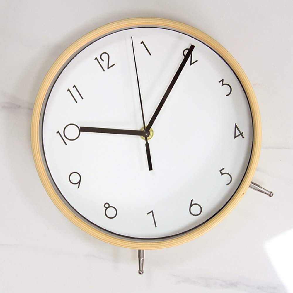 Justup 8 Inch Wood Table Clock,Non-Ticking Table Desk Clock Battery Operated with Sweep Quartz Movement HD Glass Large Numerals Decorative for Bedroom Living Room Kids Room (White)