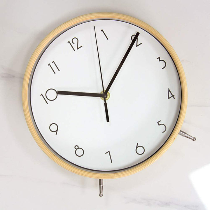 Justup 8 Inch Wood Table Clock,Non-Ticking Table Desk Clock Battery Operated with Sweep Quartz Movement HD Glass Large Numerals Decorative for Bedroom Living Room Kids Room (White)
