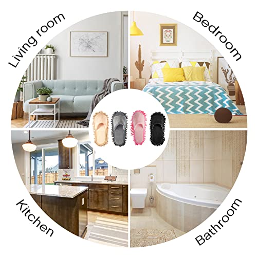 4 Pairs Washable Mop Slippers Detachable Microfiber Slippers Mop Shoes Dusting Slippers Floor Cleaning Slippers for Women Men Home Office Kitchen Floor Dust Dirt Clean, Medium(M Size)