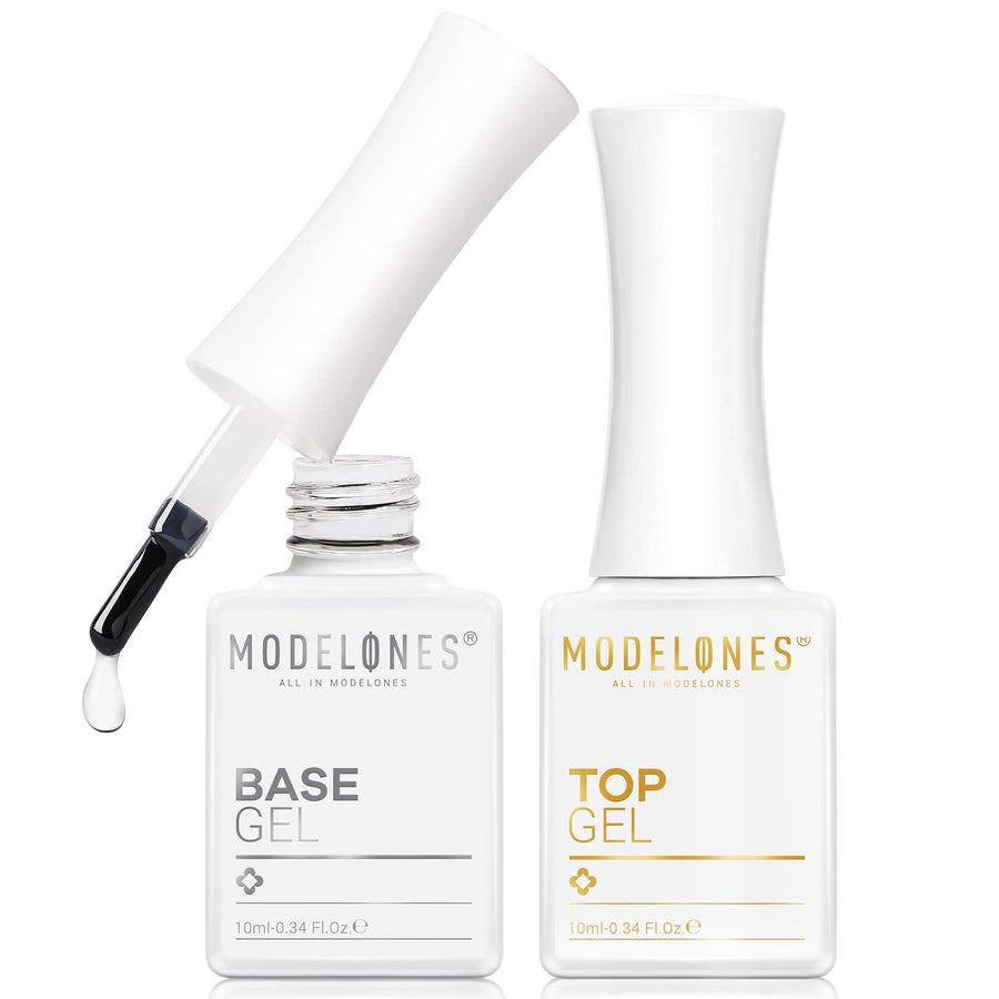 Modelones New No Wipe Top And Base Coat Set - Uv Led Soak Off New Upgraded Formula Gel Nail Polish 2X10Ml Long-Lasting Mirror Shiny Glossy Finish