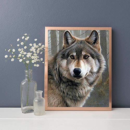 DIY 5D Diamond Painting by Number Kit for Adult, Full Drill Crystal Rhinestone Embroidery Cross Stitch Diamond Embroidery Dotz Kit Home Wall Decor 15.8×11.8 Inch (Wolf)