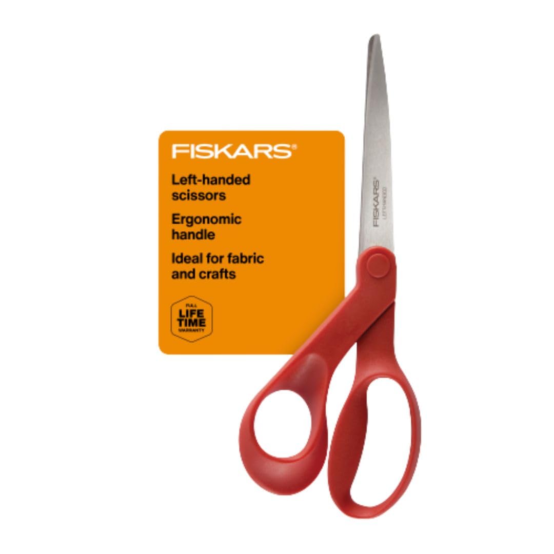 ® All-Purpose Left-Handed Scissors - Ergonomically Contoured - 8 Stainless Steel - Paper and Fabric Scissors for Office, Arts, and Crafts - Red