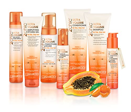 2chic Ultra-Volume Foam Styling Mousse - Daily Volumizing Formula with Papaya &amp; Tangerine Butter, Promotes Weightless Control for Fine Limp Thin Hair, No Parabens, Color Safe - 7 oz