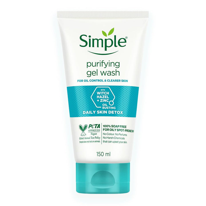 Simple Purifying Face Wash 150ml for oily, acne-prone, sensitive skin | 100% soap-free gentle cleanser for women &amp; men
