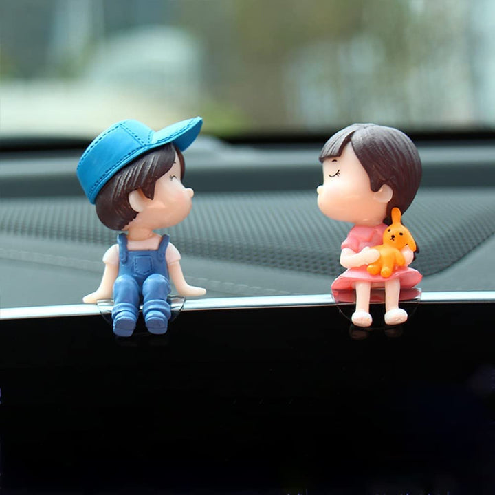 Cute Cartoon Couples Action Figure Figurines Balloon Ornament Car Decoration Auto Interior Dashboard Accessories for Girls Gifts (Blue,no balloons)