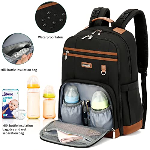 BILLITON AMSHI Diaper Bag, Diaper Bag Backpack for Baby Large Capacity,Baby Bag with Insulated Pockets Multifunctional Diaper Bags for Unisex Waterproof Baby Bags Maternity Bag,Black