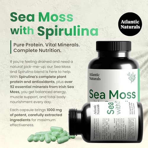 Sea Moss with Spirulina Superfood Capsules - Multivitamin Supplement Supports Healthy Iron and Immune Health, Alternative to Seamoss Gel and Powder - Irish Sea Moss Capsules (120 ct)