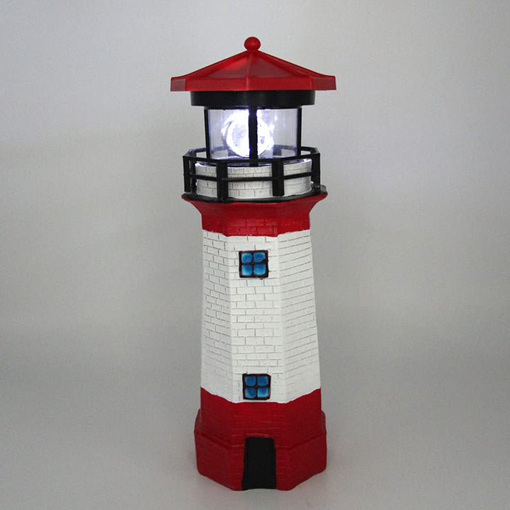Solar Powered Lighthouse, Garden Lights, Solar Lighthouse Statue with Rotating Lamp, Rotating Spinning Bright Outdoor Patio Yard Garden Lawn Decoration(Red)