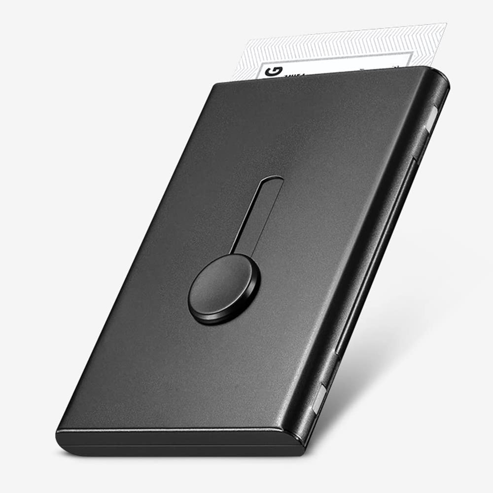 Stainless Steel Business Card Holder for Men & Women, Pocket Business Card Case Thumb-Drive Business Name Credit ID Card Holder (Gray)