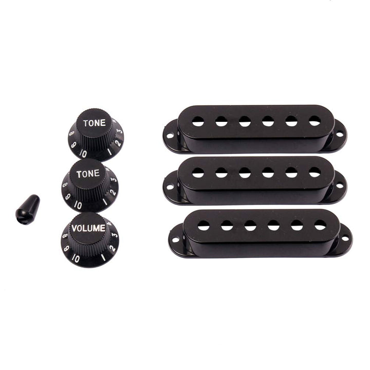 Guitar Pickup Cover ST 6 Hole Single Coil Tip Holder 2 Tone 1 Volume Knobs Set for Black