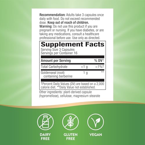 Nature&#39;s Way Goldenseal Root, Traditional Digestive Support, Berberine, Non-GMO Project Verified, Vegan, 50 Capsules (Packaging May Vary)