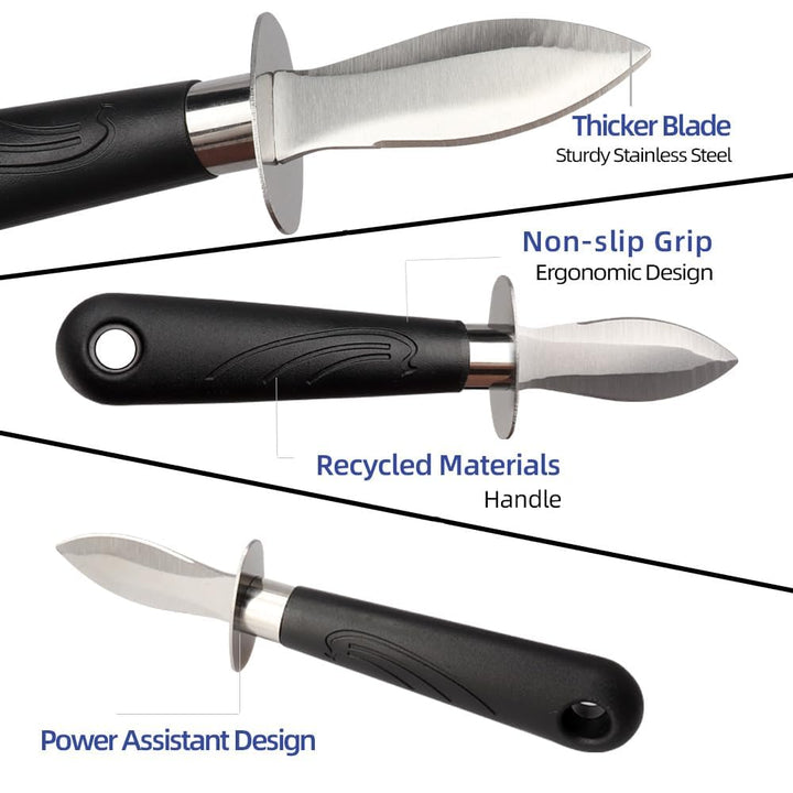 Oyster Knife Shucker Set Oyster Shucking Knife and Gloves Cut Resistant Level 5 Protection Seafood Opener Kit Tools Gift(2knifes+2Glove+1Cloth)
