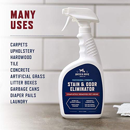 Rocco &amp; Roxie Supply Co. Stain &amp; Odor Eliminator for Strong Odor - Enzyme Pet Odor Eliminator for Home - Carpet Stain Remover for Cats &amp; Dog Pee - Enzymatic Cat Urine Destroyer - Carpet Cleaner Spray