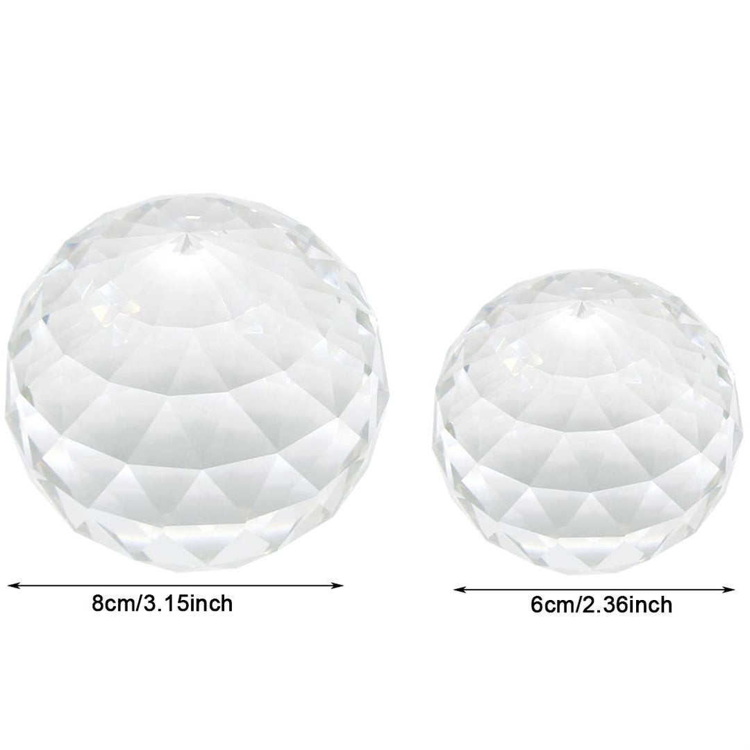 2 Pack Clear Crystal Ball Prism Window Rainbow Maker Window Prisms Suncatcher for Feng Shui, (80mm+60mm)