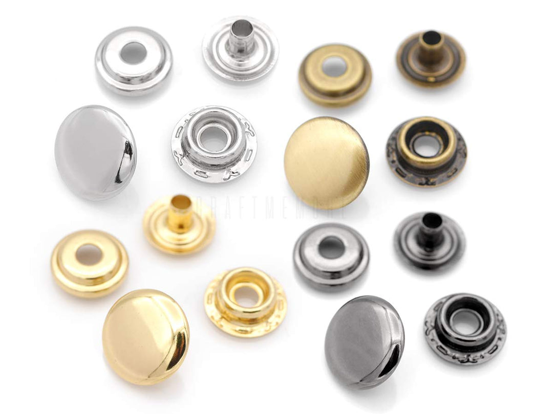 Snap Fasteners Color Plated Solid Brass Snaps Heavy Duty Press Stud Poppers Ring-Socket Button #201 VT47 Pack of 10 (15 mm, Antique Brass)