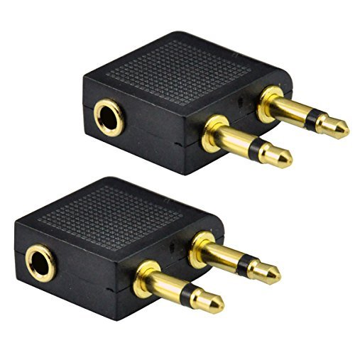 Airplane Headphone Adapter, 3.5mm Airplane Adapter for Headphones, Golden Plated Airline Headphone Adapter for in-Flight Entertainment System, 2 Pack
