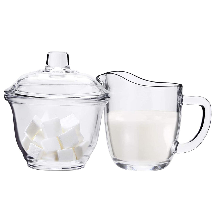 Glass Sugar and Creamer Set for Coffee and Tea, Clear Cream Pitcher and Sugar Bowl with Lid, Cream Jug Sugar Jar, Coffee Serving Set