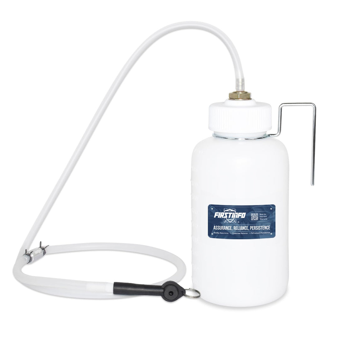 FIRSTINFO 33 Oz (1 Liter) Capacity Brake Service Brake Fluid Bleeder Bottle/Receiver with Non-Return Check Valve + Hook Fixed