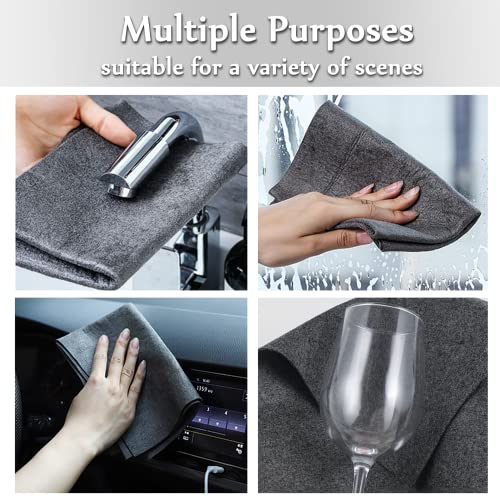 Thickened Magic Cleaning Cloth,8 Pcs Lint Free Cloth,Reusable Microfiber Cleaning Rag for Windows,Mirror,Glass,Car,Gray