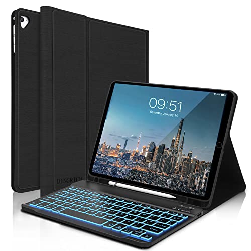 iPad 9.7 Case with Keyboard for 6th Gen(2018), 5th Gen(2017), Air 2/Air, iPad Pro 9.7 - Smart Folio Case with Pencil Holder - 7 Color Backlit - Bluetooth Detachable - Auto Sleep/Wake(Black)