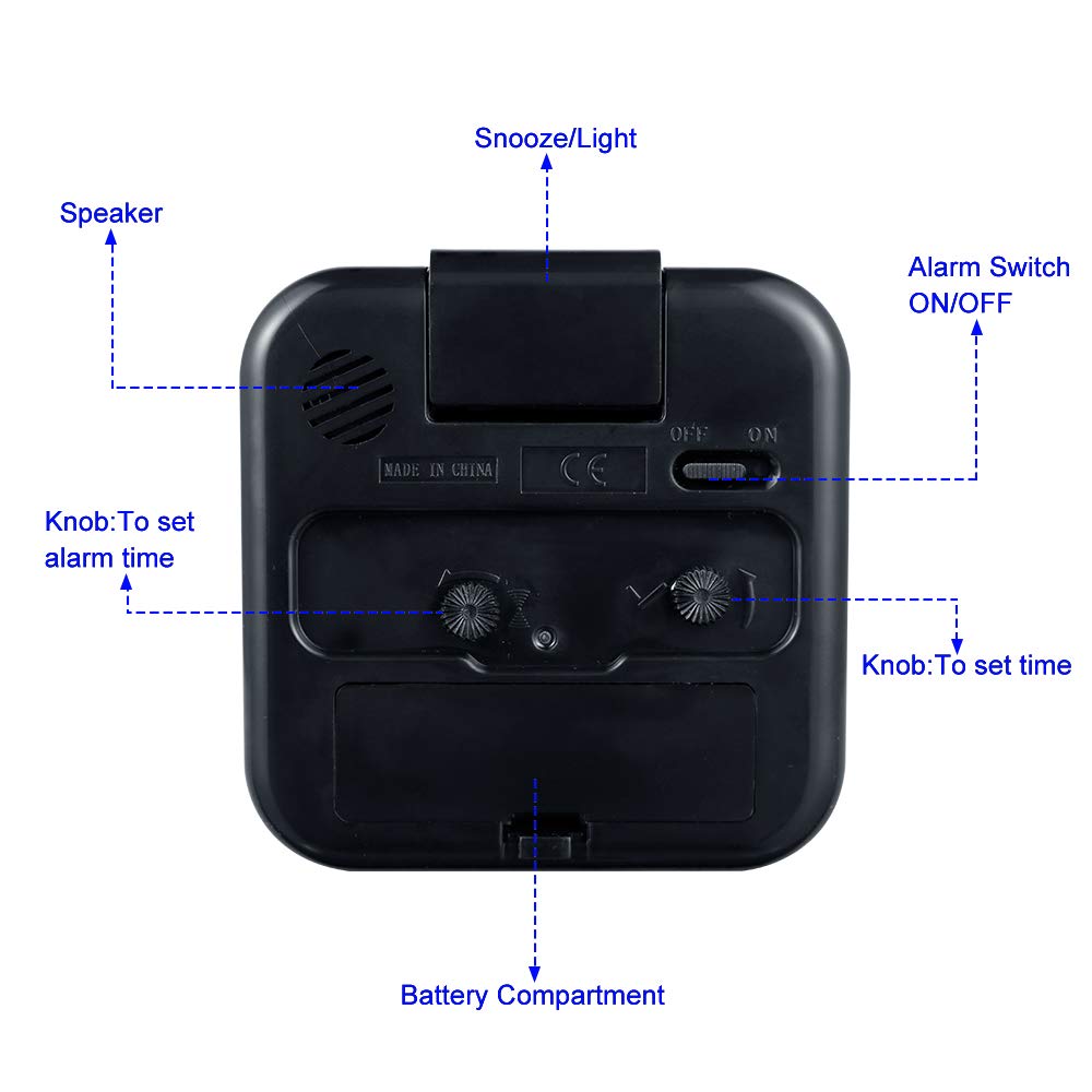 Small Battery Operated Analog Alarm Clock Silent Non Ticking, Ascending Beep Sounds, Snooze,Light Functions, Easy Set(Black)