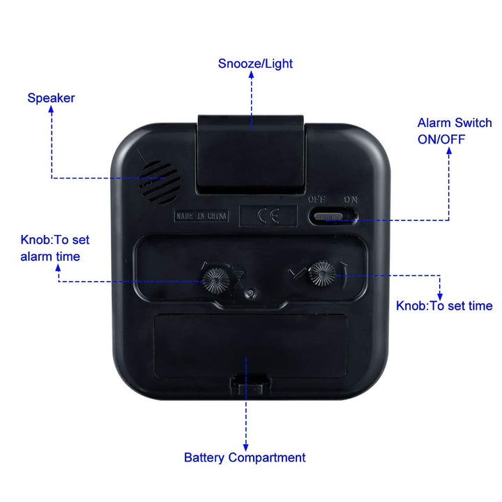 Small Battery Operated Analog Alarm Clock Silent Non Ticking, Ascending Beep Sounds, Snooze,Light Functions, Easy Set(Black)